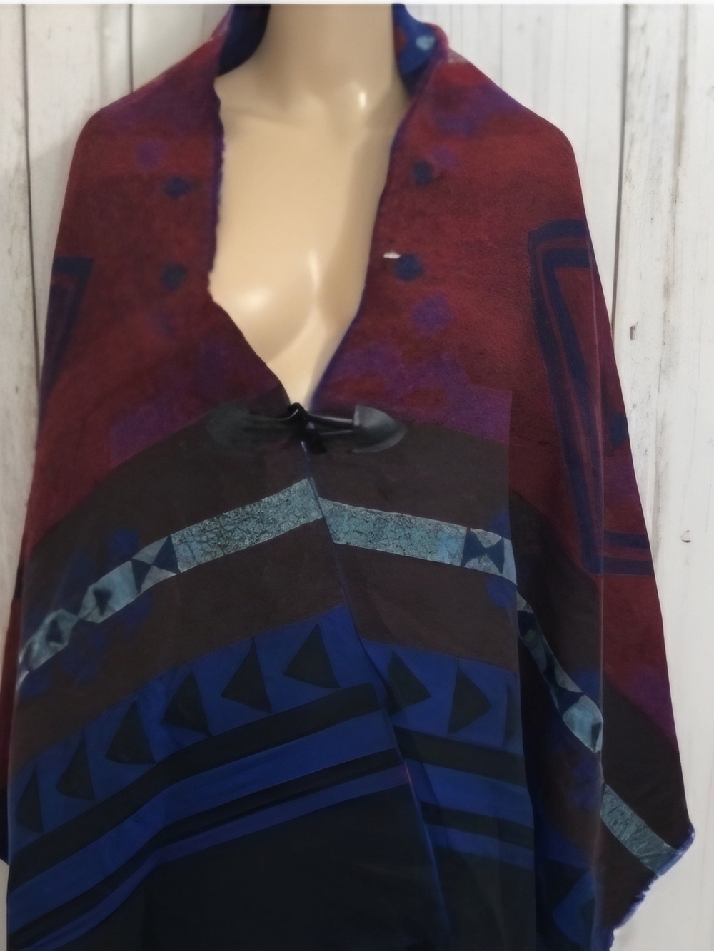 Blue & Burgundy Aztec Shawl Sweater Wrap
